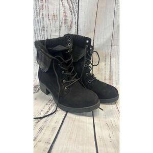 Black Lace Up Combat Boots with Fold Down Plaid Cuff Women's Size 8.5